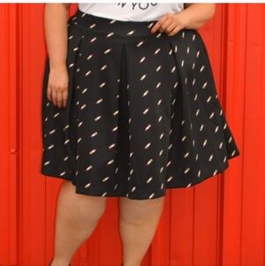 Ashley Nell Tipton Black Skirt with Lipstick Pattern Black Red